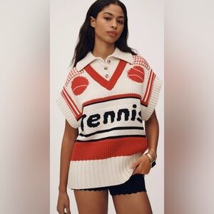 NWT $228 Maeve Tennis V-Neck Button-Up Twofer Sweater Vest XL